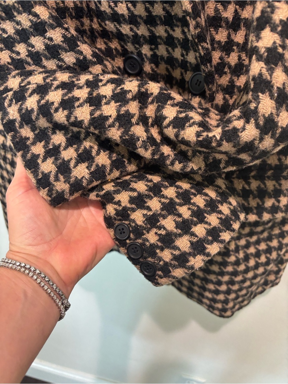 Blank NYC Black & Tan Houndstooth Double-Breasted Wool-blend Blazer Size XL - Picture 5 of 8